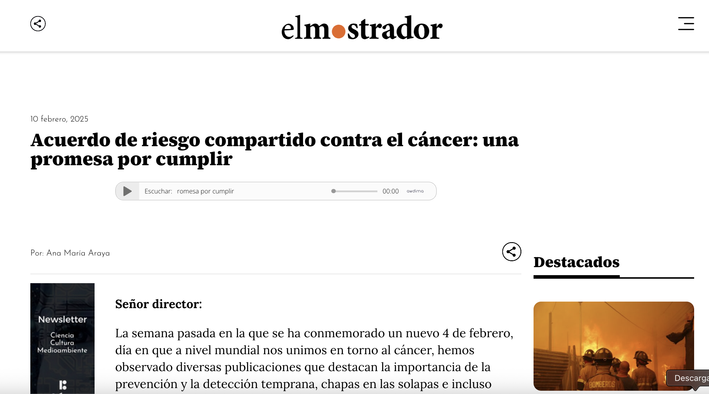Carta al Director: Acuerdo de riesgo compartido contra el cáncer: Una promesa por cumplir